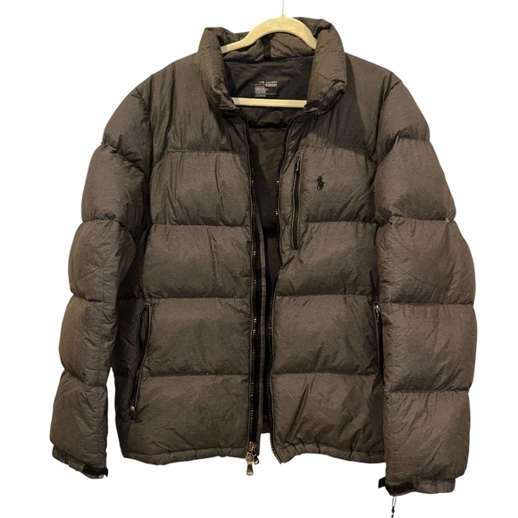 Ralph Lauren charcoal down puffer zip up jacket L - Picture 1 of 8